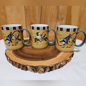 SET of  3 - Lenox Winter Greetings Everyday Chickadee & Nuthatch Coffee Cup Mugs